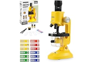 Science Kits for Kids - Beginner Microscope with LED 100X 400X and 1200X, Include Sample Prepared Slides 12pc, Educational To