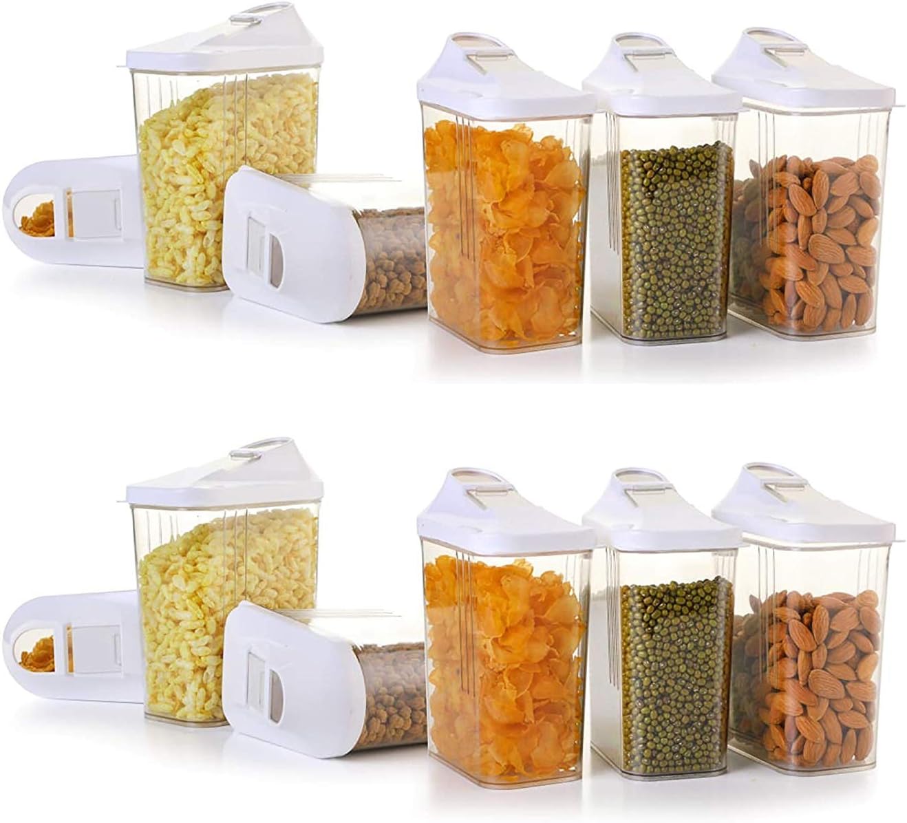 Machak Easy Flow Plastic Kitchen Storage Jars & Container Set, Transparent (12, 1100ml)