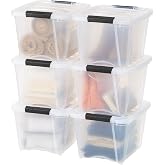 IRIS USA 6-Pack 19 Quart Storage Bins with Lids, Clear | Clear design makes contents easy to find, Great for linens, d&eacute;cor, closet storage, and supplies, Nestable design saves space