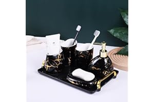 XYQXYQ Black Bathroom Accessories Set,Gold Marble Look Bathroom Decor,Modern 6 Piece Bathroom Accessory Set,Complete with Soa