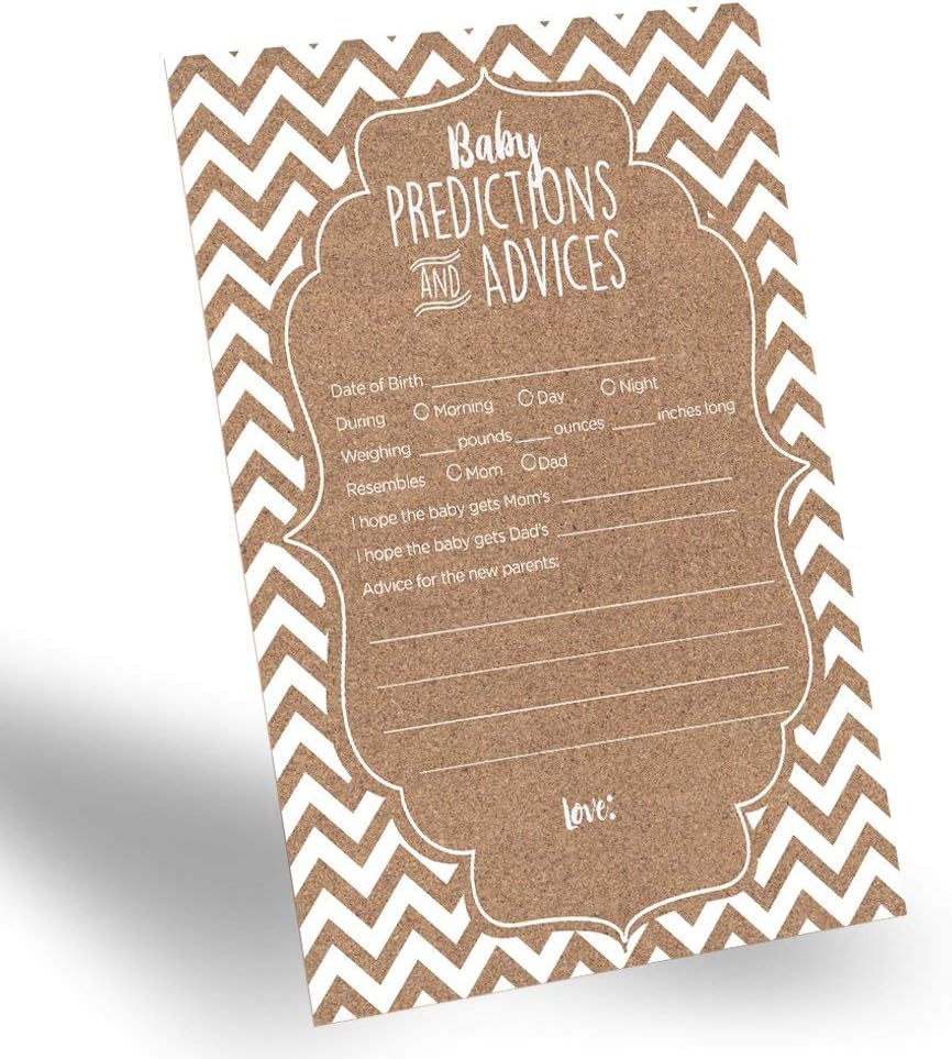 60-Pack Gender Neutral Baby Prediction Cards for Gender Reveal Party, Rustic Baby Prediction and Advice Card for New Parents, Fun Gender-Neutral Prediction Cards for Baby Shower