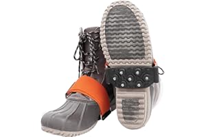 GLOBAL GLOVE Ice Gripster Treads Nonslip Traction Cleats for Snow and Ice, Anti-Slip Overshoe Mid-Sole Crampons with Adjustable Straps, 7 Tungsten Studs for Secure Grip, Orange and Black
