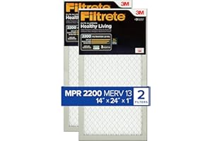 Filtrete 14x24x1 AC Furnace Air Filter, MERV 13, MPR 2200, Elite Allergen, Bacteria & Virus Filter, 3-Month Pleated 1-Inch Electrostatic Air Cleaning Filter, 2-Pack (Actual Size 14.375x23.84x0.783 in)