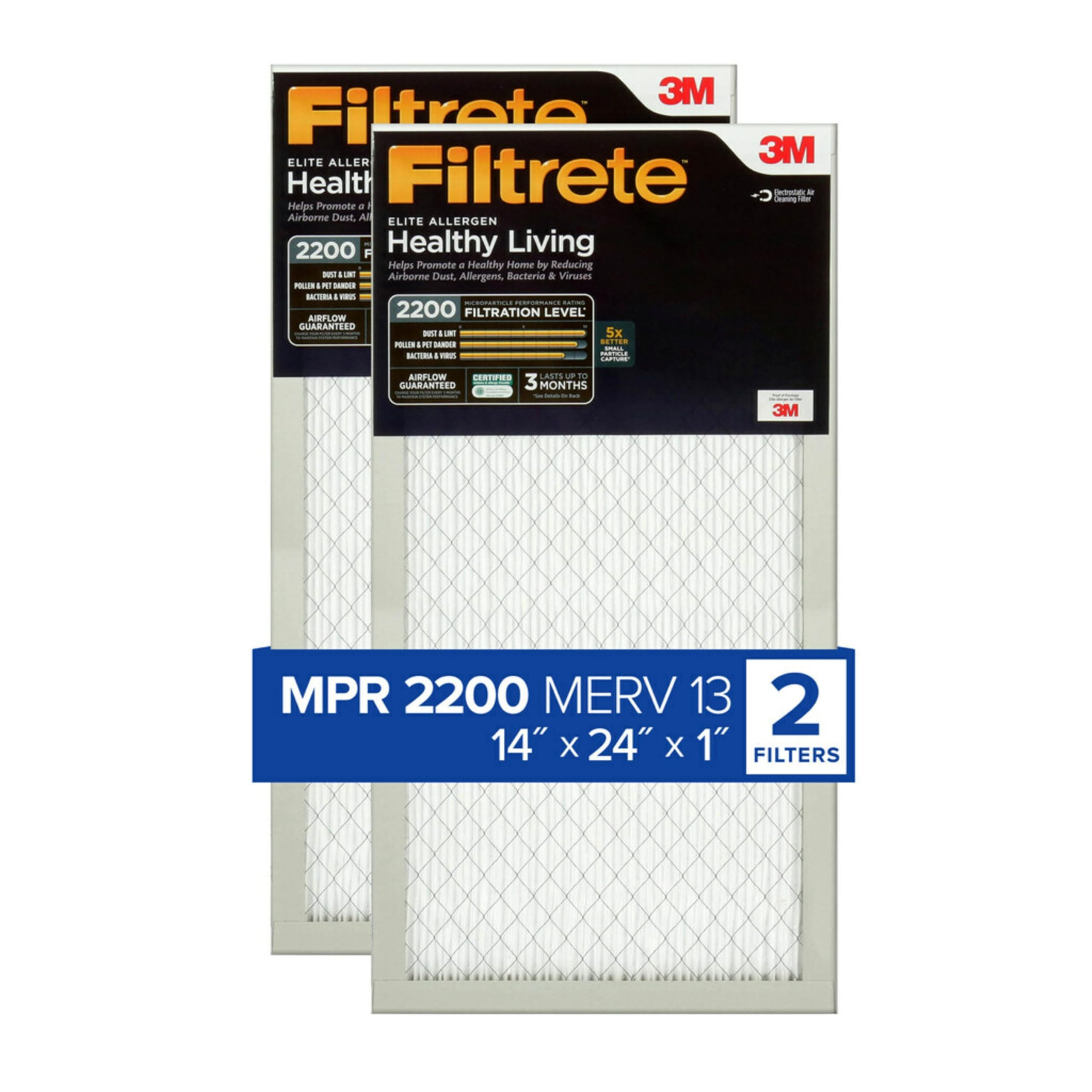 Filtrete EA23-2PK-1E, AC Furnace Air Filter, MPR 2200, Healthy Living Elite Allergen, 2-Pack (Exact Dimensions 14.375 x 23.84 x 0.783)