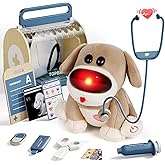 TOP BRIGHT Doctor Kit Kids, Electronic Interactive Stuffed Dog Vet Toy Kit, Pet Care Play Set for Pretend Play, Portable & Tr