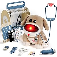 TOP BRIGHT Doctor Kit Kids, Electronic Interactive Stuffed Dog Vet Toy Kit, Pet Care Play Set for Pretend Play, Portable & Tr