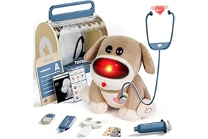 TOP BRIGHT Doctor Kit Kids, Electronic Interactive Stuffed Dog Vet Toy Kit, Pet Care Play Set for Pretend Play, Portable & Tr