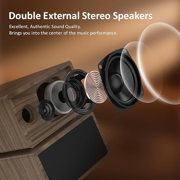VINYL RECORD PLAYER WITH DUAL STEREO BOOKSHELF SPEAKERS VINTAGE TURNTABLE WITH BLUETOOTH WIRELESS PLAYBACK BELT DRIVE 3-SPEED PLAYBACK RECORD PLAYER SUPPORT RCA OUT AUTO STOP