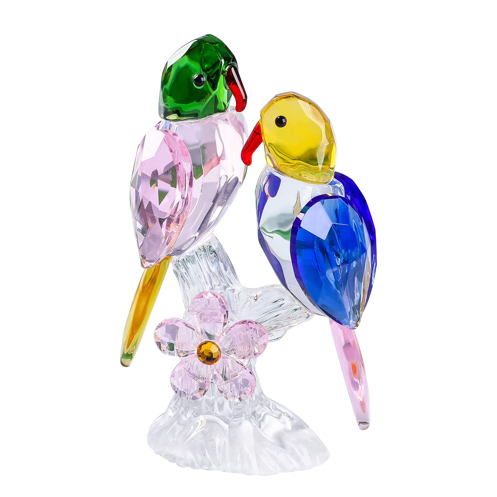 Movdyka Glass Love Birds Collectible Figurine Gifts for Couples on Wedding, Crystal Animal Ornament for Home Decor, Handmade 4.3in. Lovebirds for Her On Anniversary Christmas