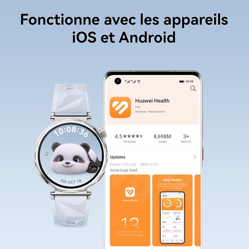 Watch GT 5 46mm Montre Connectée, Design aux Lignes épurées, Nouvelle expérience de Course à Pieds et de Cyclisme, Suivi de la santé, Jusqu'à 14 Jours d'autonomie, iOS & Android, Noir