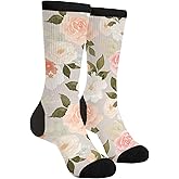 Women's Men's Fun Novelty Crazy Crew Socks Vintage Pastel Floral Dress Socks