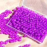 Jabrand 360pcs Glass Beads Bulk, 8mm Glass Beads for Barcelet and Jewelry Making DIY Crafts (Purple)
