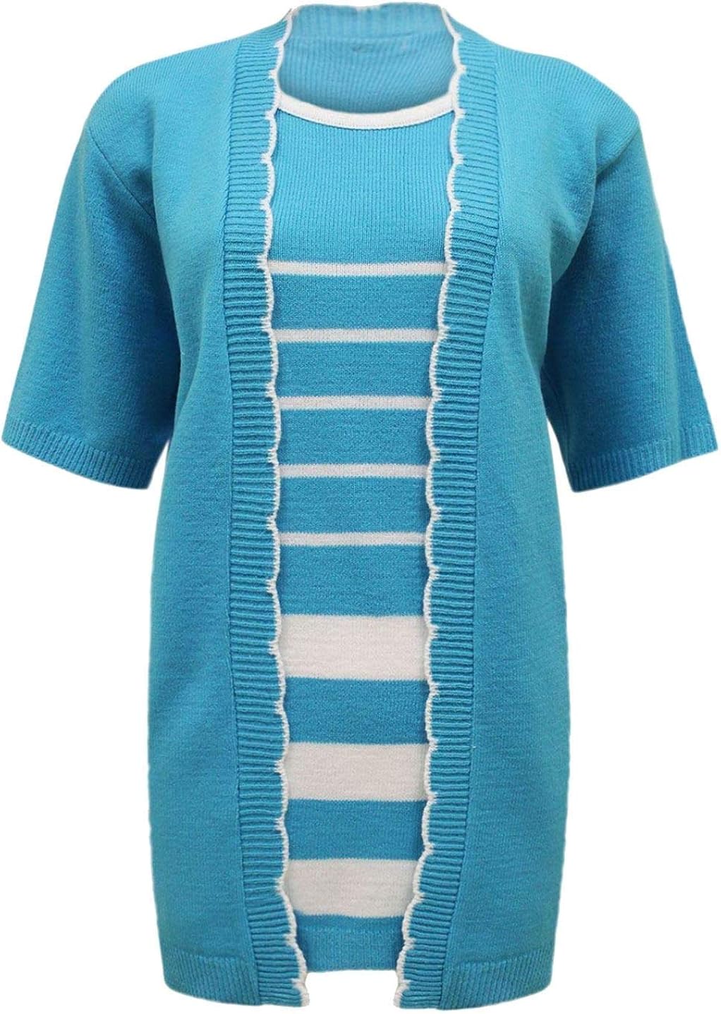 Womens Stripe Knitted Short Sleeves Jumper Ladies Twin Set Winter Wear