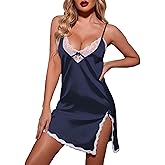 Ekouaer Nightgown Satin Lingerie Sleeveless Sleep Dress Babydoll Nightie Slip Chemise