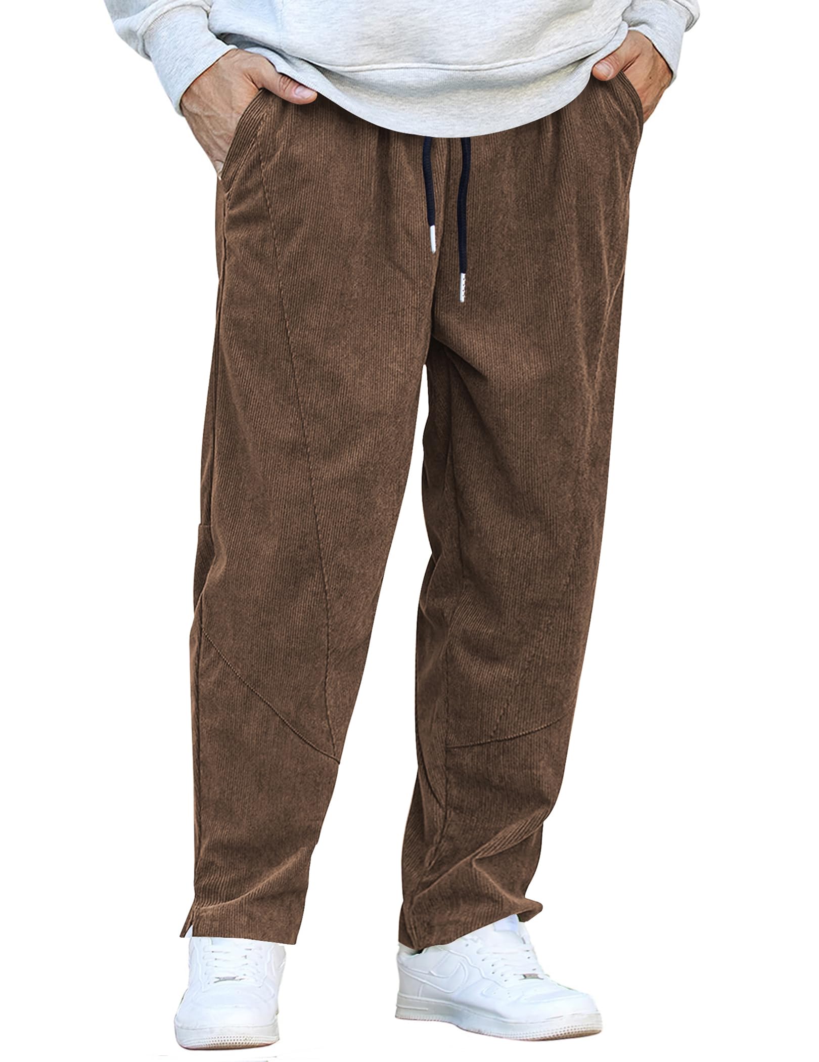 COOFANDY Wide Wale Corduroy Pants Men Elastic Waist