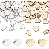 PH PandaHall 100pcs 14K Gold Plated Heart Bead 2 Colors Gold Silver Heart Spacer Bead Loose Love Hearts Shaped Metal Spacer Beads Craft Beads for Craft Jewelry Making, 6x7x3mm