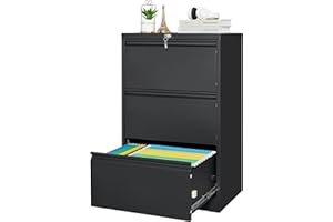 3-Drawer Lateral File Cabinet, Metal Lockable Filing Cabinet for Home Office, Letter/Legal/F4/A4 Size Storage