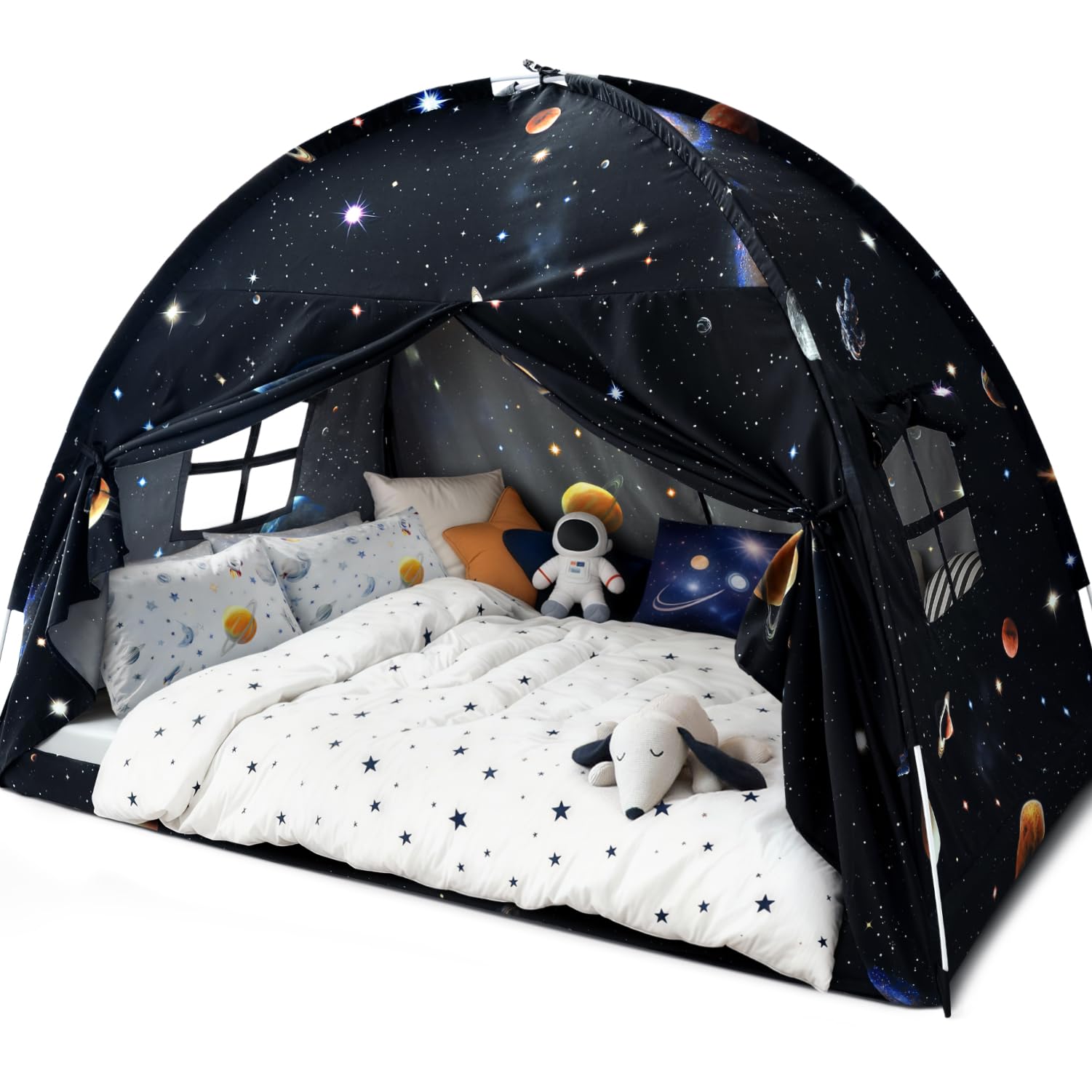 Sherilyn Full Bed Toddler Canopy Tent, Kids Indoor Canopy Privacy Space Sleeping Playhouse Blackout Bunk Bed Tents Full Size (Galaxy Tent) for Boys Girl Birthday House Gift Image