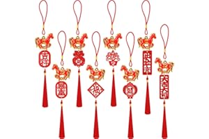 JUNEBRUSHS 16Pcs Chinese New Year Decorations 2026 Year of Horse Lucky Charm Feng Shui Tassel Hanging Pendants Ornaments for New Year Home Health Wealth Success Lucky Decor