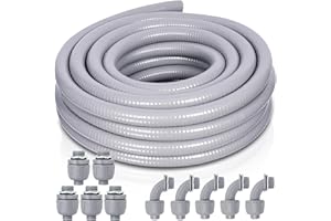 Feotech Liquid-Tight Conduit and Connector Kit - 3/4 Inch 25 FT Non Metallic Liquid Tight Electrical Conduit with 5 Straight and 5 Angle Fittings