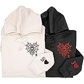 Custom Couple Embroidered Hoodies – Personalized Matching Hoodies with Spider Heart Web Design – Buy 2 for Couples – Gifts for Lovers, Him & Her, Birthday, Valentine’s Day, Halloween, Christmas
