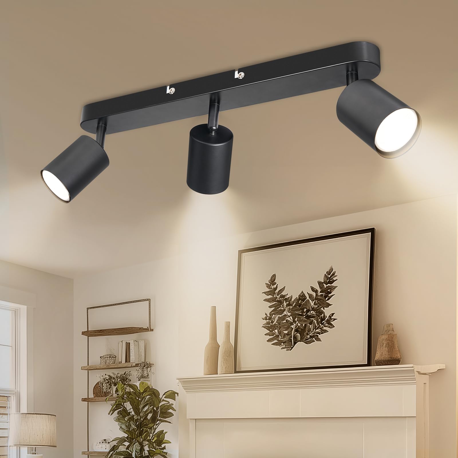 Ketom Rotatable Spotlights - 3 Way Adjustable Modern GU10 Ceiling Spot Lights for Kitchen, Bedroom, Hallway, Living Room - Black - Bulb Not Included