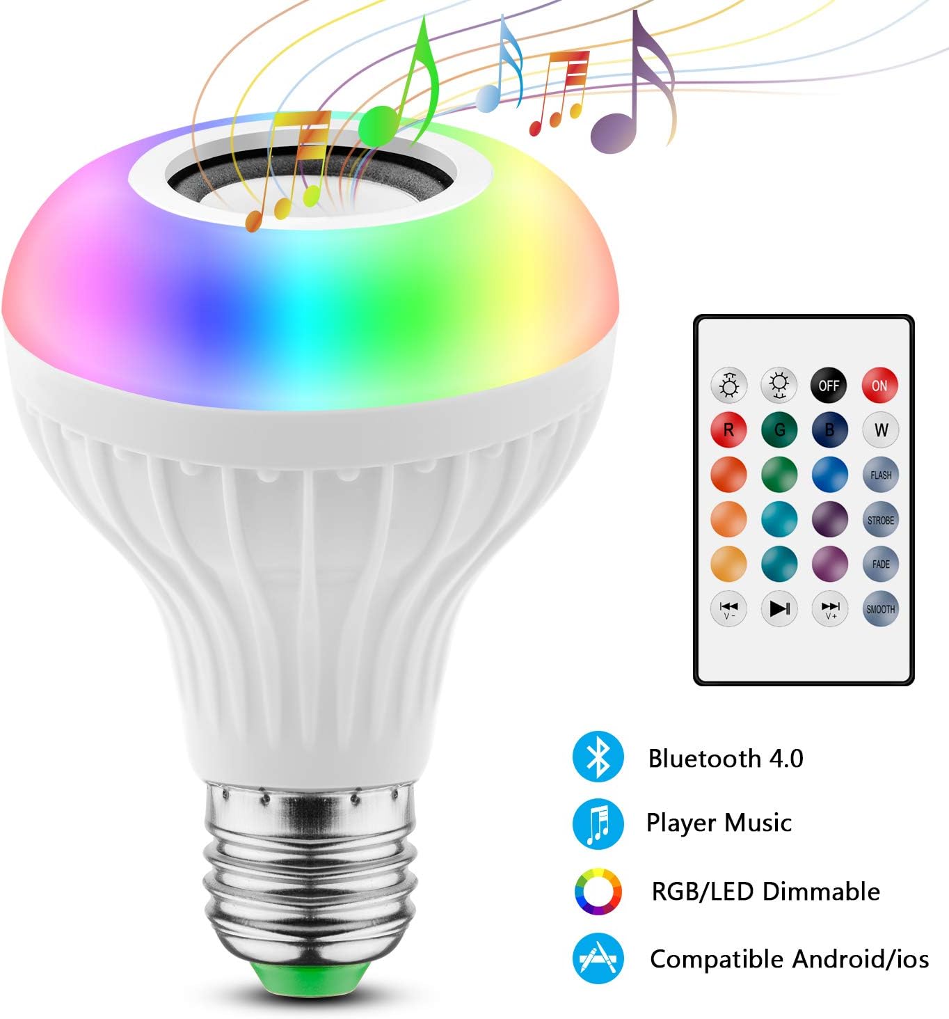 2 EN 1 Lampe Ampoule Bluetooth LED Couleurs E27 Enceinte Musique Hauts