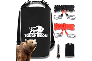 Tough Bison Bear Bag Hanging Kit - 10L Waterproof Bear Proof Food Storage Bag, 2 Straps, Rock Sack & 2 Ropes with 4 Safety Clips for Hiking, Kayaking, Camping, Outdoor Adventures