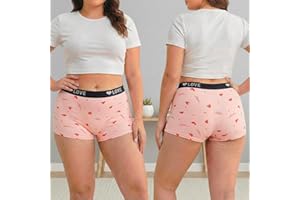 Plus Size Women's Boyshort Underwear Soft Breathable Heart and Letter Print Boxer Brief for Women