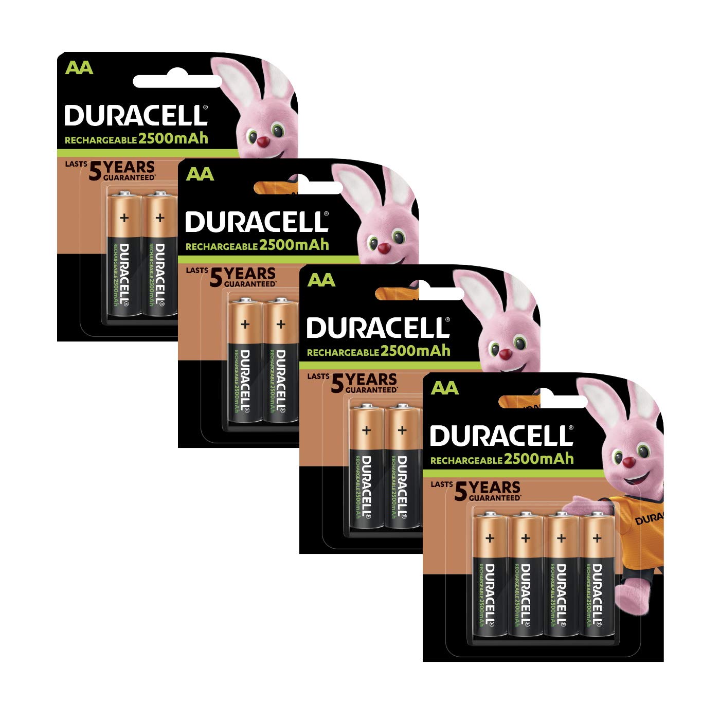 Duracell Pre Charged Rechargeable 2500mAh AA Batteries - Pack of 16