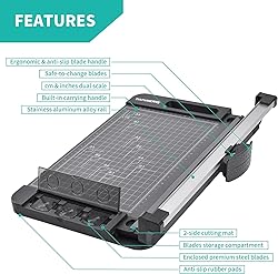 Rotary Paper Cutter, 3-in-1 Paper Trimmer, 12 Inch