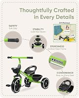 KRIDDO Kids Tricycle 24 Months to 5 Years Green Safe Stable Triangle Design view 5