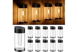 btfarm 10 Pack Solar Fence Lights Outdoor Waterproof LED, Deck Lights Solar Powered with Edison Bulbs, Solar Wall Decorative Lights for Outside Fence Post Patio Garden Backyard Decor, Warm White