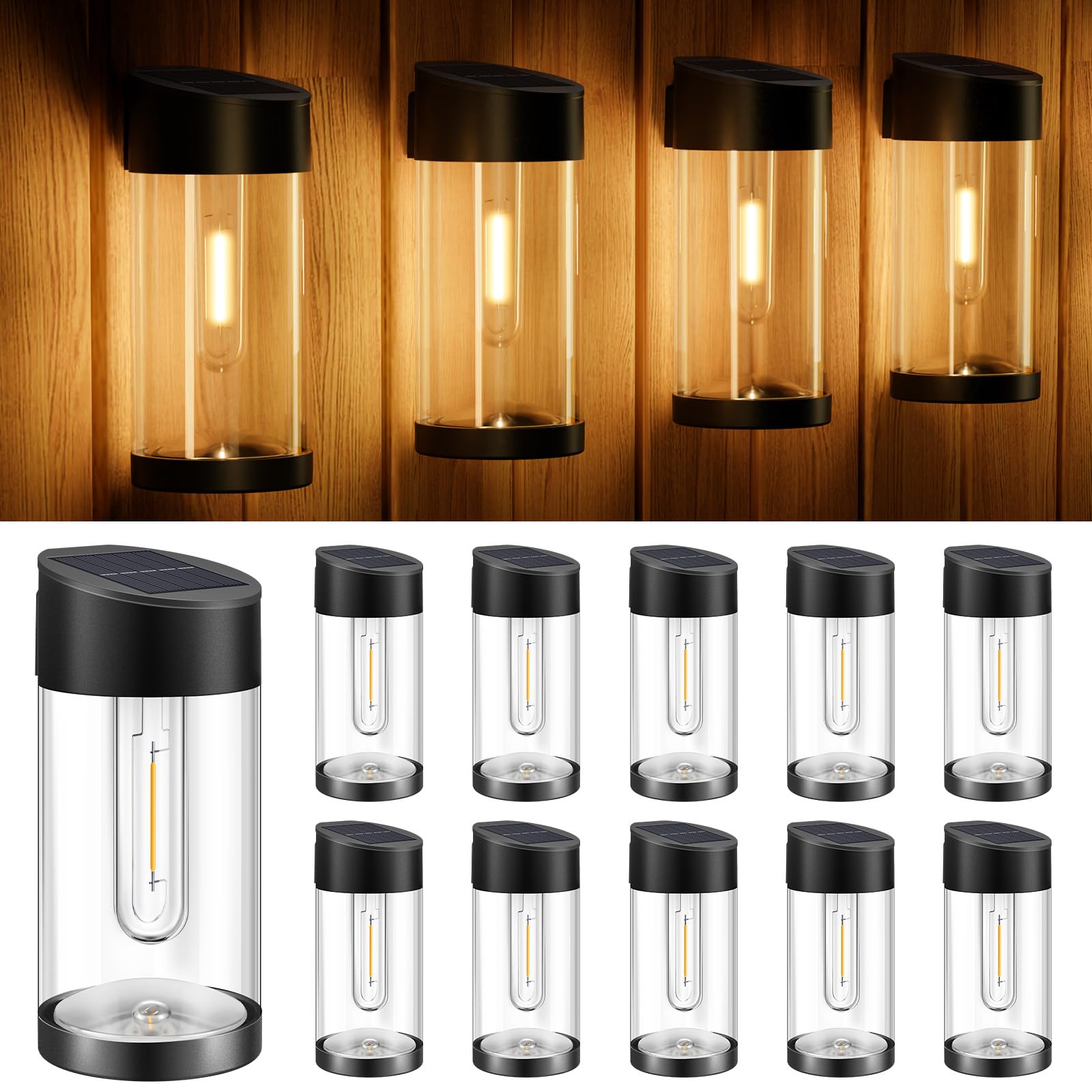 Photo 1 of btfarm 10 Pack Solar Fence Lights Outdoor Waterproof LED, Deck Lights Solar Powered with Edison Bulbs, Solar Wall Decorative Lights for Outside Fence Post Patio Garden Backyard Decor, Warm White