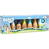 Bluey Wooden Bowling Set, 6 Character Pins, Indoor &amp; Outdoor | Durable wood skittle game builds coordination &amp; teamwork; Bluey toy for kids ages 3+, indoor-outdoor fun