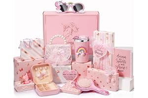 Trabuono Unicorn Toys for Girls Age 4-6 6-8, Girls Valentines Day Gifts for Kids Tween Girl Gifts Trendy Stuff 8PCS Birthday Gift Basket for 3 4 5 6 7 8 9 10 Year Old Girl Empower Gift Box & Task Tags