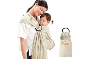 Mamaway Baby Ring Sling Carrier - Newborn and Toddler Sling (Supports up to 165lbs), IHDI Certified, Rayon & Linen Made, Soft & Breathable, Nylon 66 Safety Rings, Storage Pocket Design, Khaki