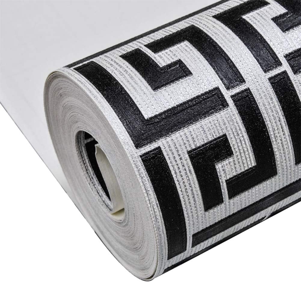 Geometric Wallpaper Ancient Greek Style Plaid Pattern PVC Waterproof and Antifouling Used for Home Decoration,Black,0…