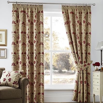 Curtina Burford Floral Jacquard Damask Pencil Pleat Lined Curtains