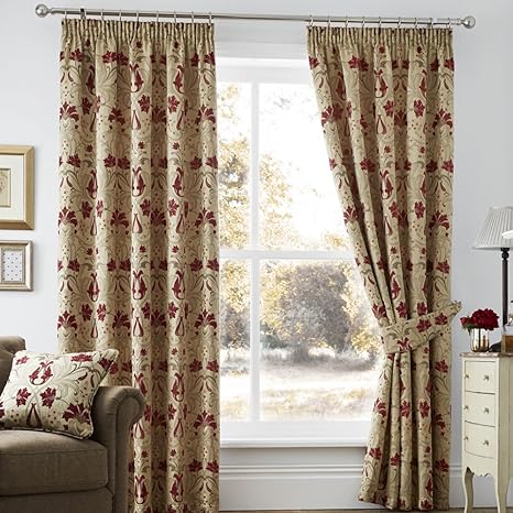 Curtina Burford Floral Jacquard Damask Pencil Pleat Lined Curtains