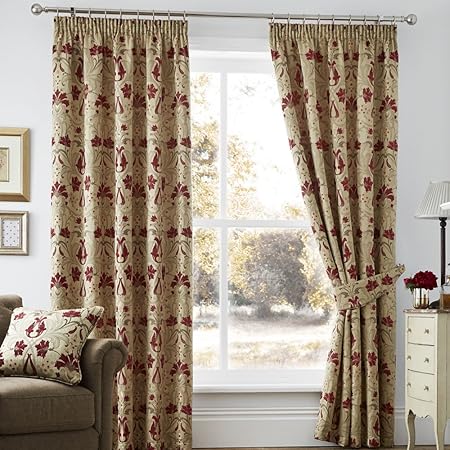 Curtina Burford Floral Jacquard Damask Pencil Pleat Lined Curtains