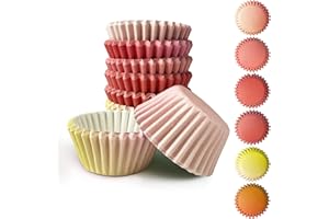 qiqee 300PCS Standard Gradient Cupcake Liners Cupcake Cups 6 Designs Red Yellow Gradient Cupcake Papers Baking Cups Cupcake Wrappers (Medium Size)