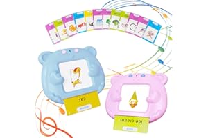 ROLWAY 2 Pack Toddlers Talking Flash Cards with 224 Sight Words- Montessori Toys, Autism Sensory Toys,Speech Therapy,Learning Educational Toy Gifts for Ages 2 3 4 Boys and Girls, Blue+Pink