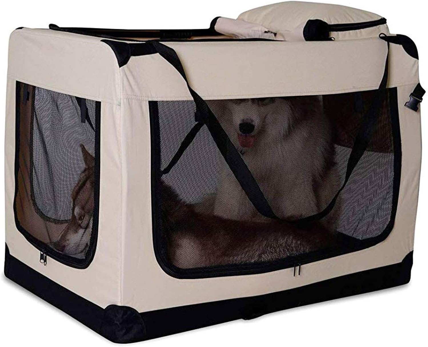 lionto Dog transport box foldable for travel & car, 101x69x70 cm - Image 3