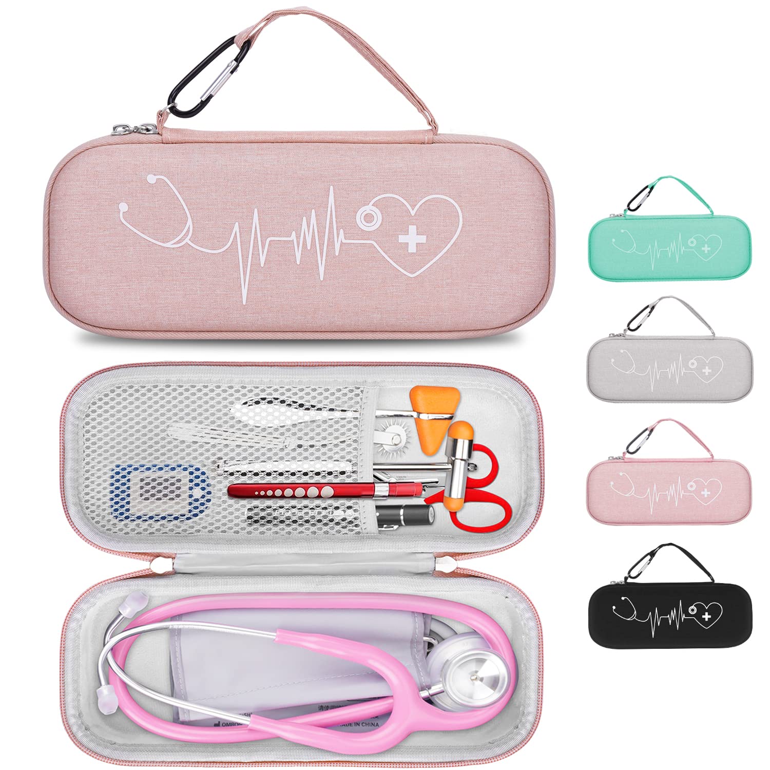 Photo 1 of HESPLUS Stethoscope Case for 3M Littmann Classic III, Lightweight II S.E, Cardiology IV Diagnostic, MDF Acoustica Deluxe Stethoscopes, Extra Room for LED Penlight Scissors and Nurse Accessories, Pink