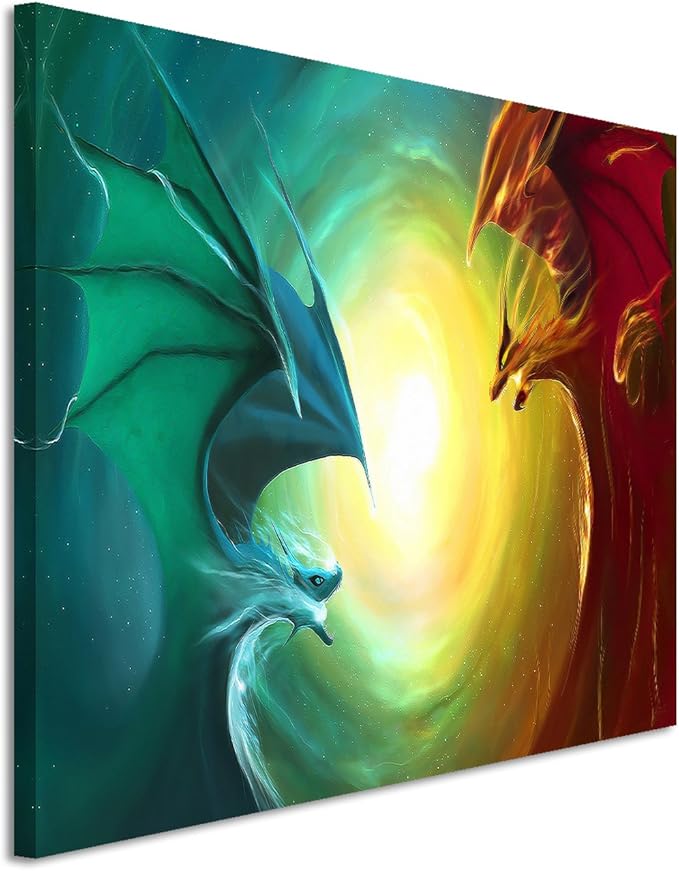 Fire _ Dragon _ vs _ Water _ Dragon _ 120 x 80 cm Lienzo diseño de arte