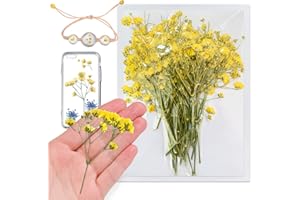 HQT Yellow Natural Dried Flowers Gypsophila with Stem for Resin, 42PCS Real Pressed Babysbreath Flowers, Dry Flowers for Resin Jewelry DIY Phone Case Crafts Candle Making House Decor