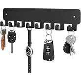 pickpiff Key Holder Wall Mount, Adhesive Key Rack with 8 Hooks Hanger for Car Key Ring, Metal Key Chain Organizer, Black 1 Pack