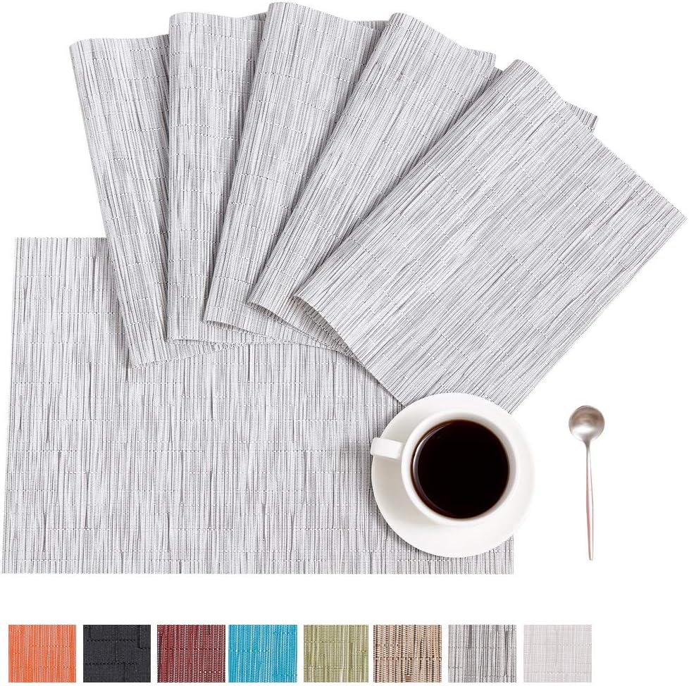 DOLOPL Table Mats Silver Place Mats for Table Set of 6 Crossweave Woven Vinyl Easy to Clean Wipeable Washable Modern Farmhouse Ourdoor Placemats for Dining Kitchen Patio Table: Home & Kitchen