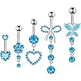 BSJ4U Belly Button Ring Dangle Navel Belly Piercing Jewelry Cute Pink CZ Heart Butterfly Bow Flower Navel Belly Rings for Women 14G Silver Stainless Steel Dainty Dangly Dangling Belly Button Piercing